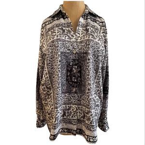 Zara size large boho blouse shirt top black white long sleeve